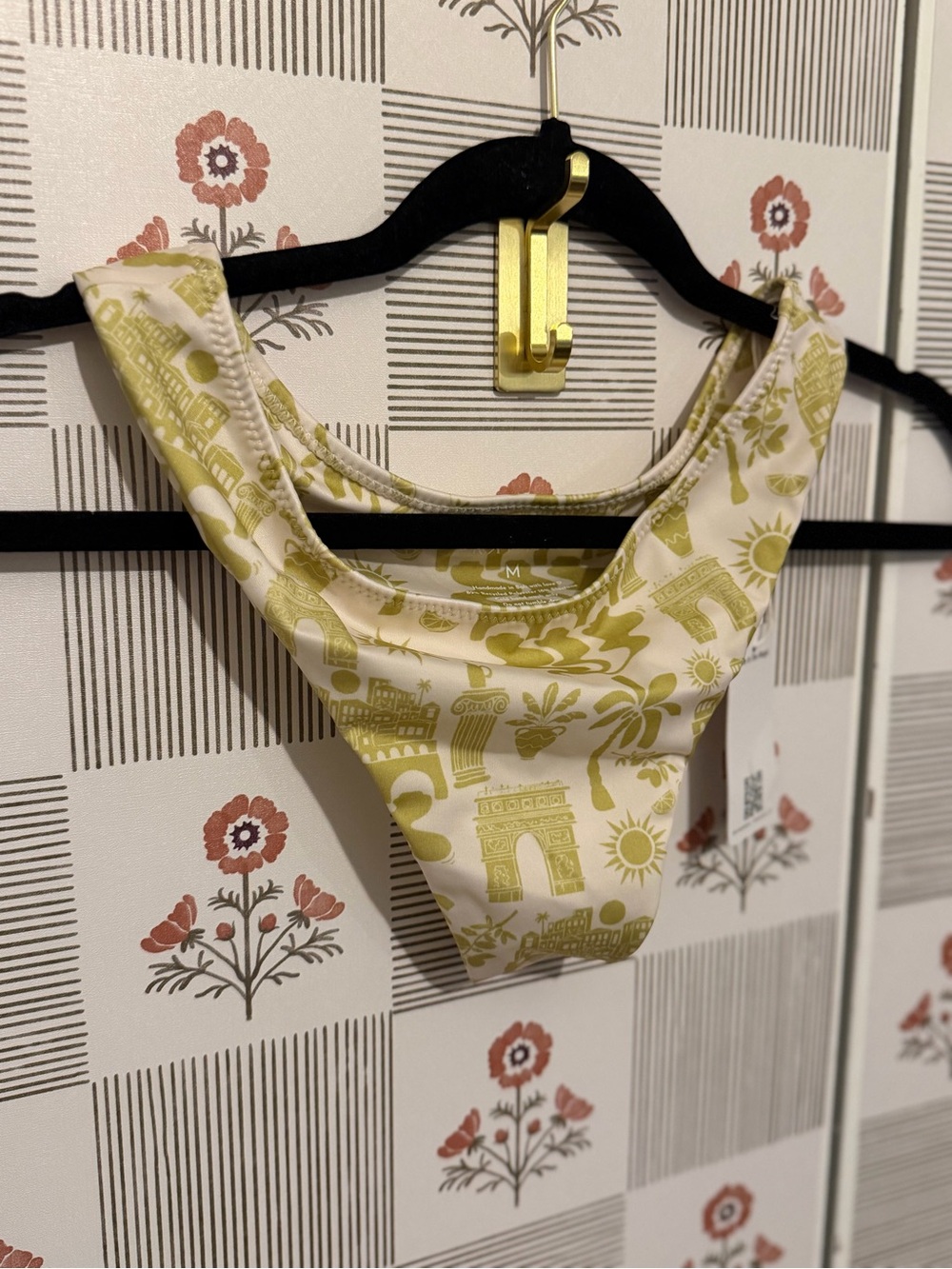 Women's Yellow & White Printed Bikini Bottom - Stylish High-Cut Swimwear
